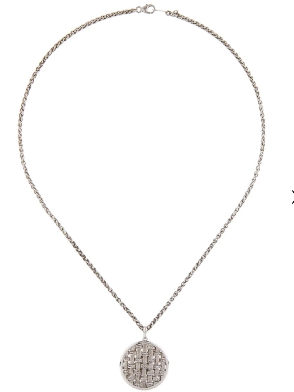 Effy Large Diamond Pendant Necklace Basketweave Sterling Silver 18” Chain - Picture 2 of 3